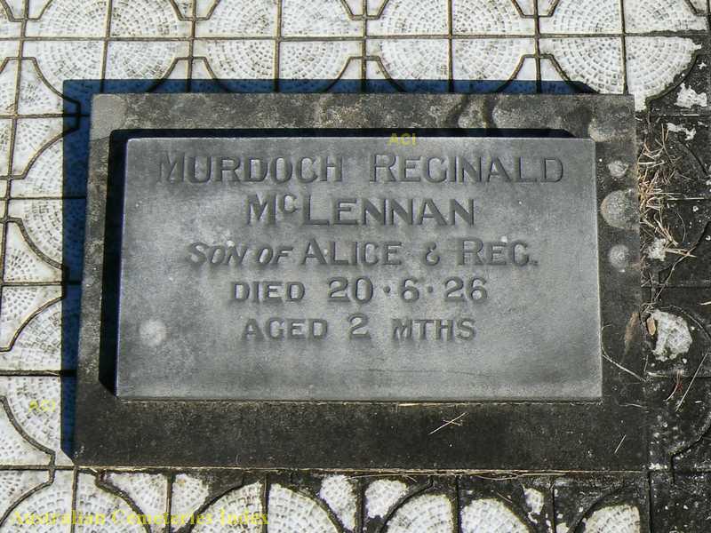 Photo of headstones/Murdoch Reginald McLennan d1926 hdstn Redbank